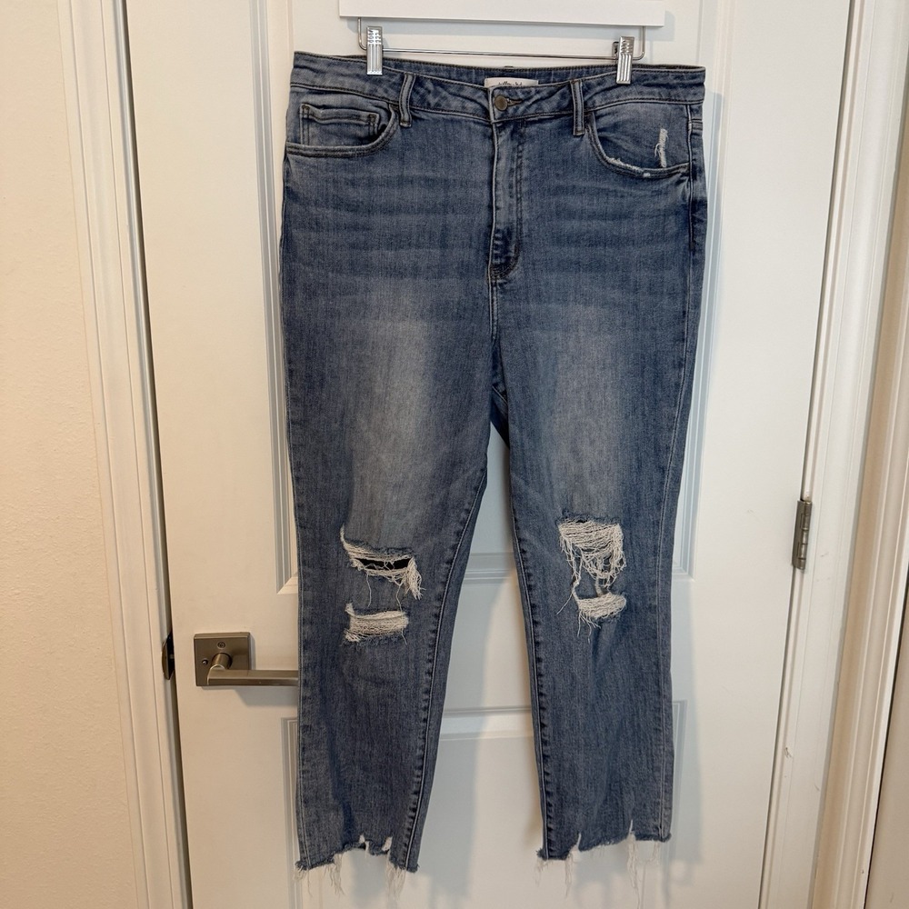 Willow & Root Women's 34x27 The Mom Jean High Rise Ripped Hem Buckle Everyday